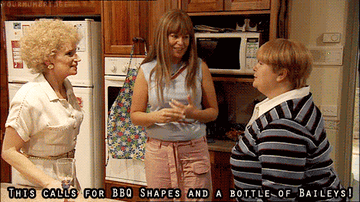 Kath, Kim and Sharon from &quot;Kath and Kim&quot; preparing to celebrate with BBQ shapes and Baileys