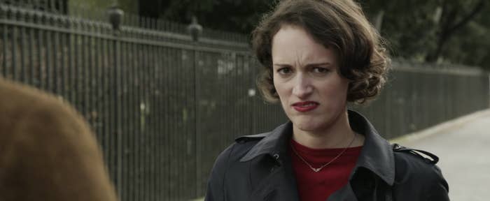 Phoebe Waller-Bridge as Fleabag looking at the camera with a disgusted face