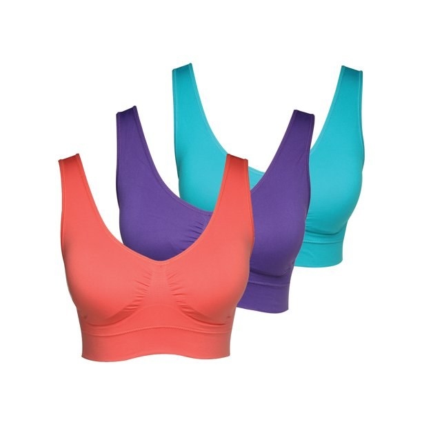 three pack of colored sports bras