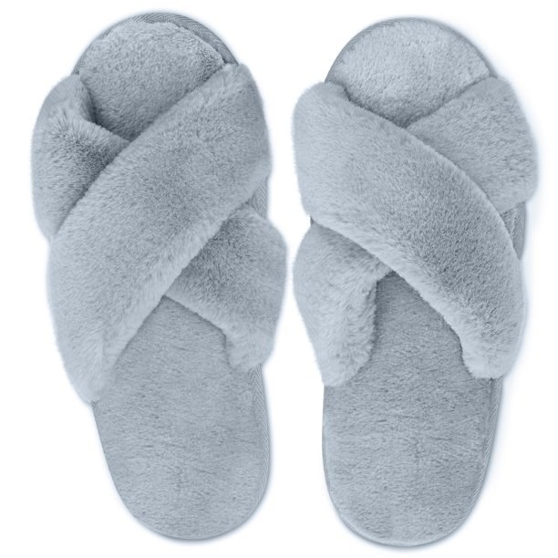 Fuzzy cross open toe slippers