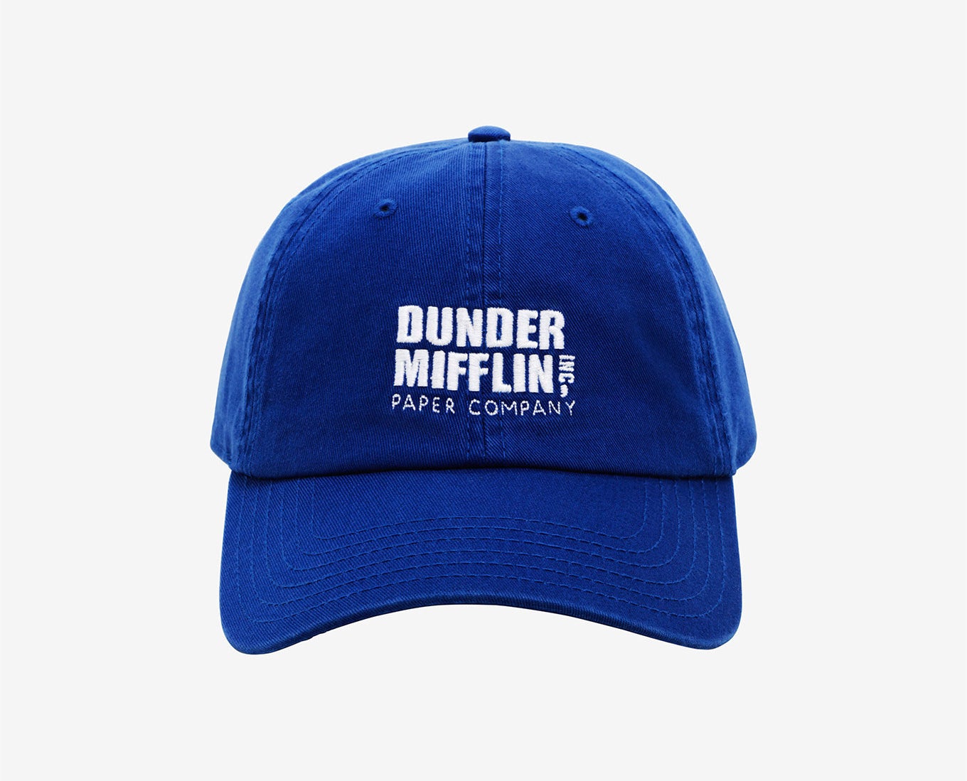 blue hat with &quot;Dunder Mifflin Paper Company&quot; on front