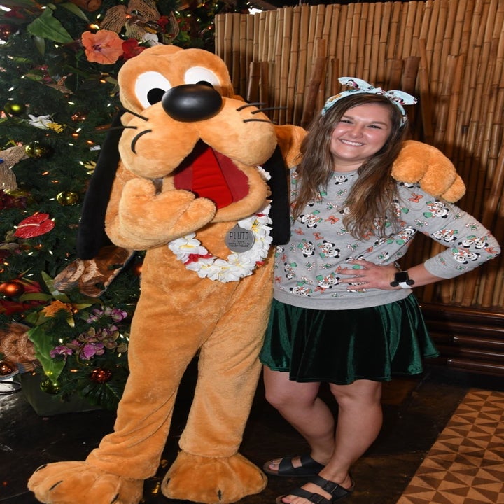 A different reviewer wearing the skirt in green