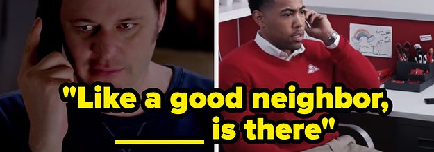 Side-by-side images of the people talking in the State Farm