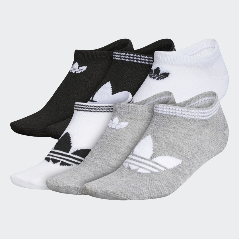 Six pack of white, black, and grey socks