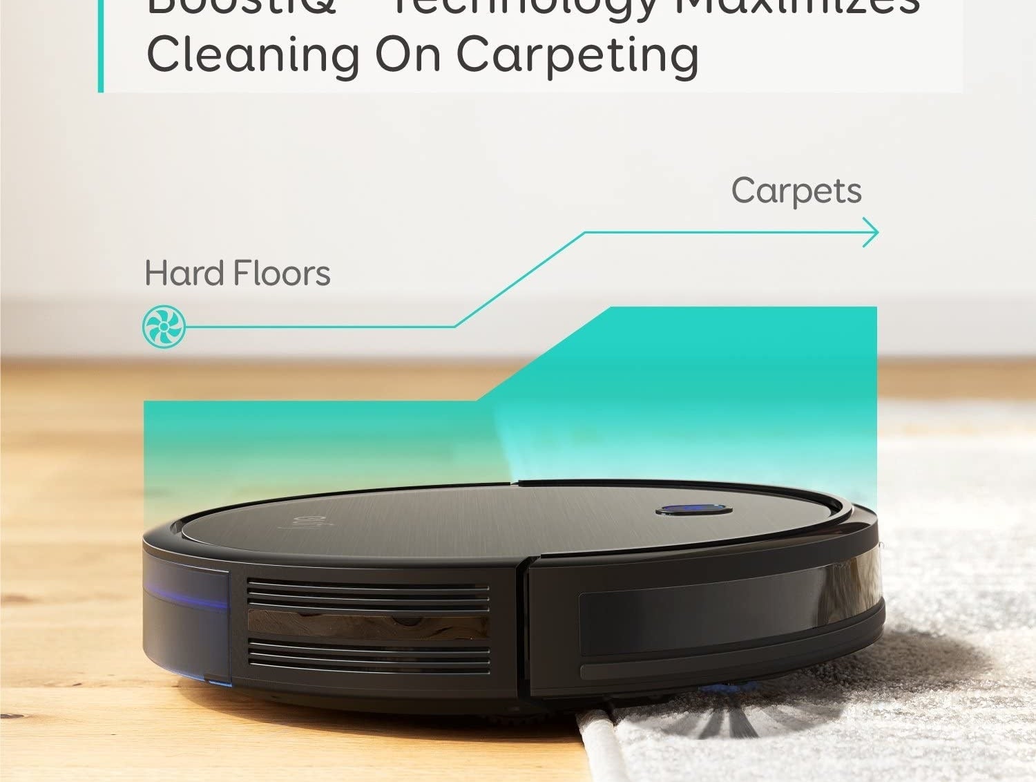 a robot vacuum moving from a hard floor to a carpet