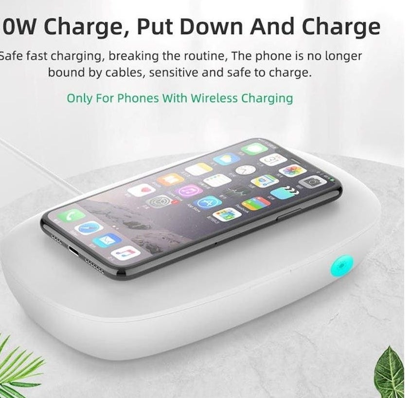 Phone sanitizer charging a smartphone