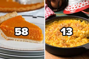 Sweet potato pie with the number 58 and mac and cheese with the number 13