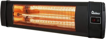 Horizontal heater turned on with bright orange coils