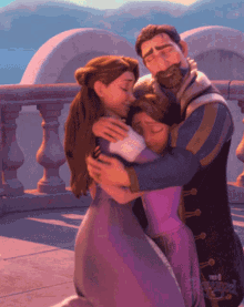 Rapunzel and her parents hugging