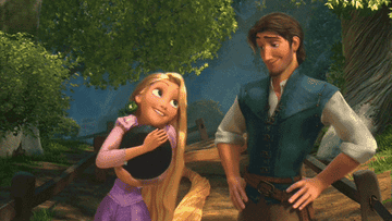 Flynn saying &quot;Yay!&quot; sarcastically next to Rapunzel