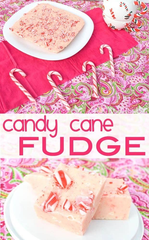 Candy cane fudge on a bright pink table