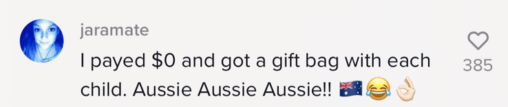 Aussie person who didn&#x27;t pay anything and got a gift bag.