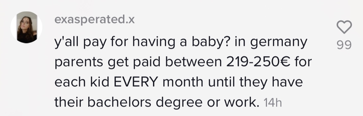 This person who said in Germany parents GET money for having babies.