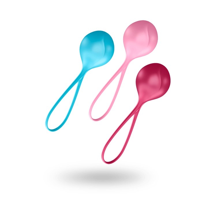 The three different colored Kegel balls