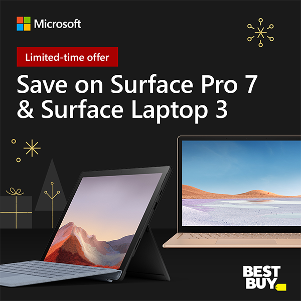 An ad for the Surface Pro 7 and Surface Laptop 3