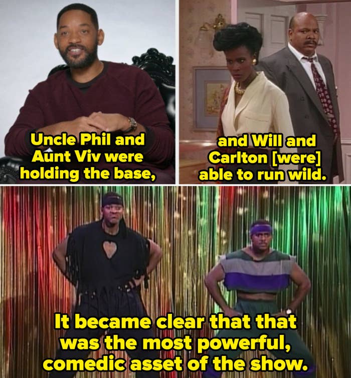 Will Smith explaining the chemistry between him and Alfonso Ribeiro while showing a clip of Will and Carlton doing a funny dance on stage