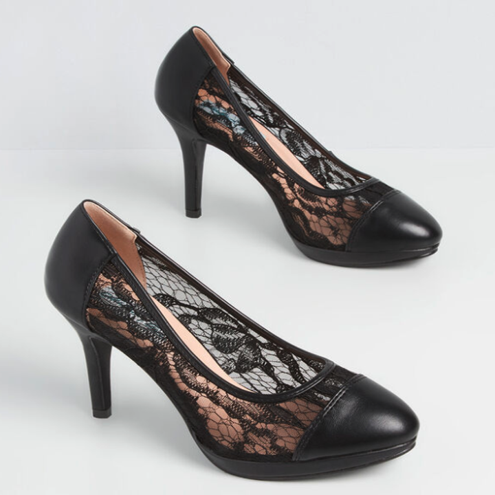 Black high heels with lace detailing
