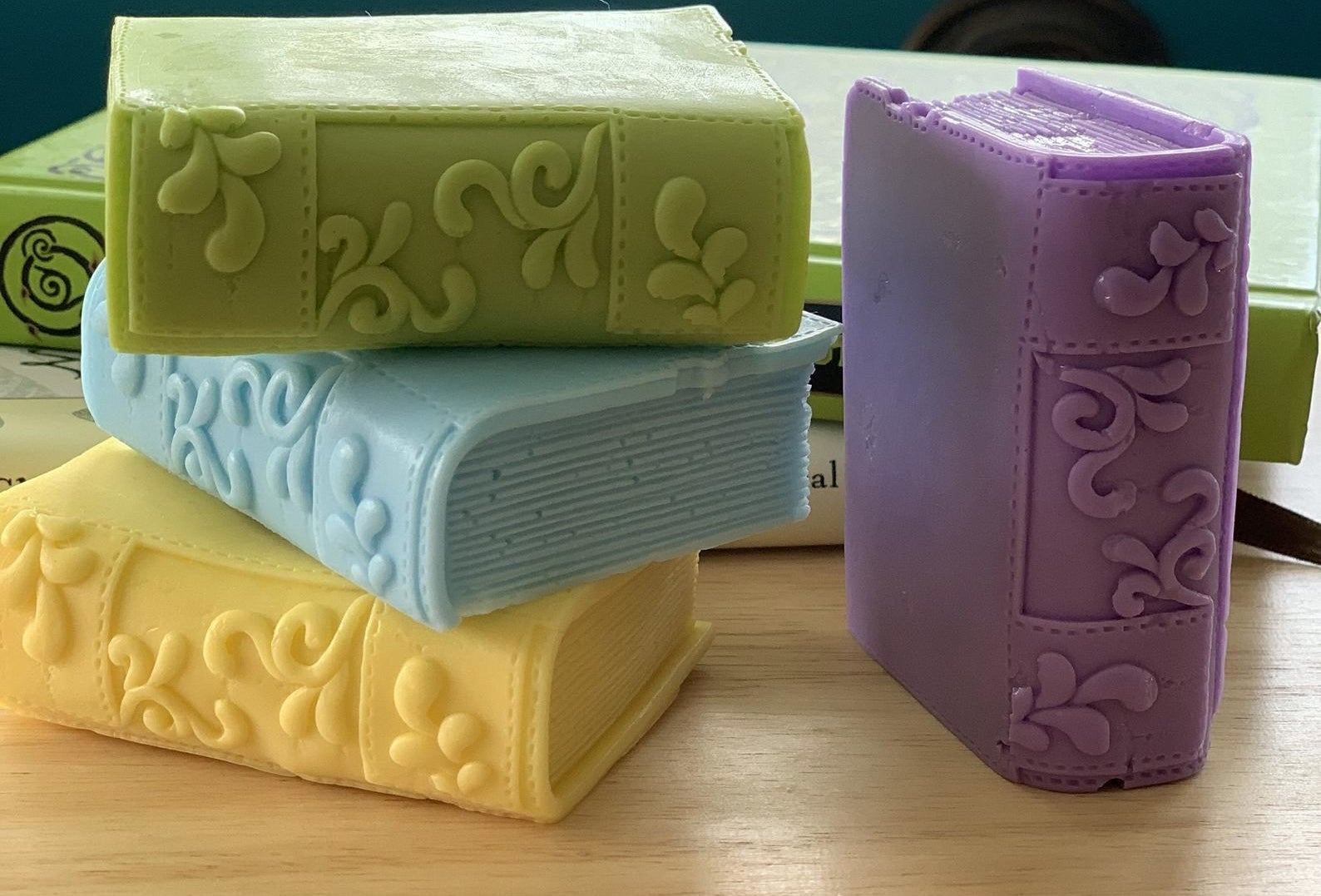 the various colors of book soap bars