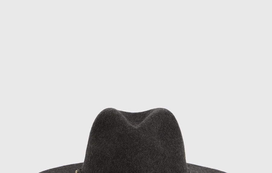 the black wool hat, which has a black leather trim