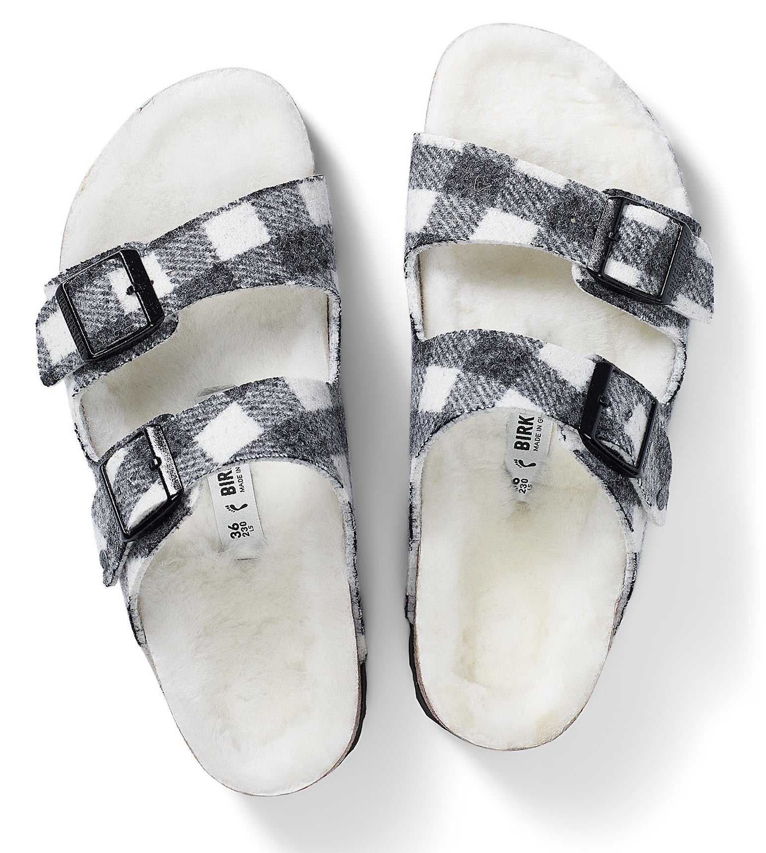 A pair of Birkenstock sandals with sheepskin lining