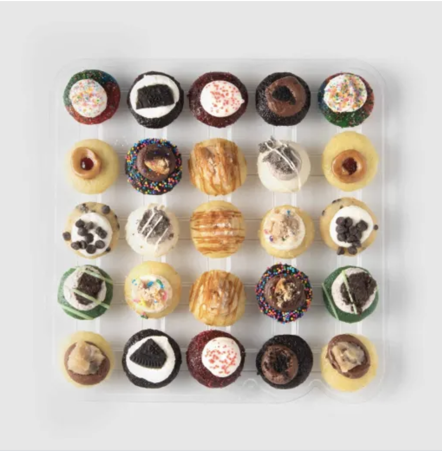 24 small cupcakes in a transparent box 