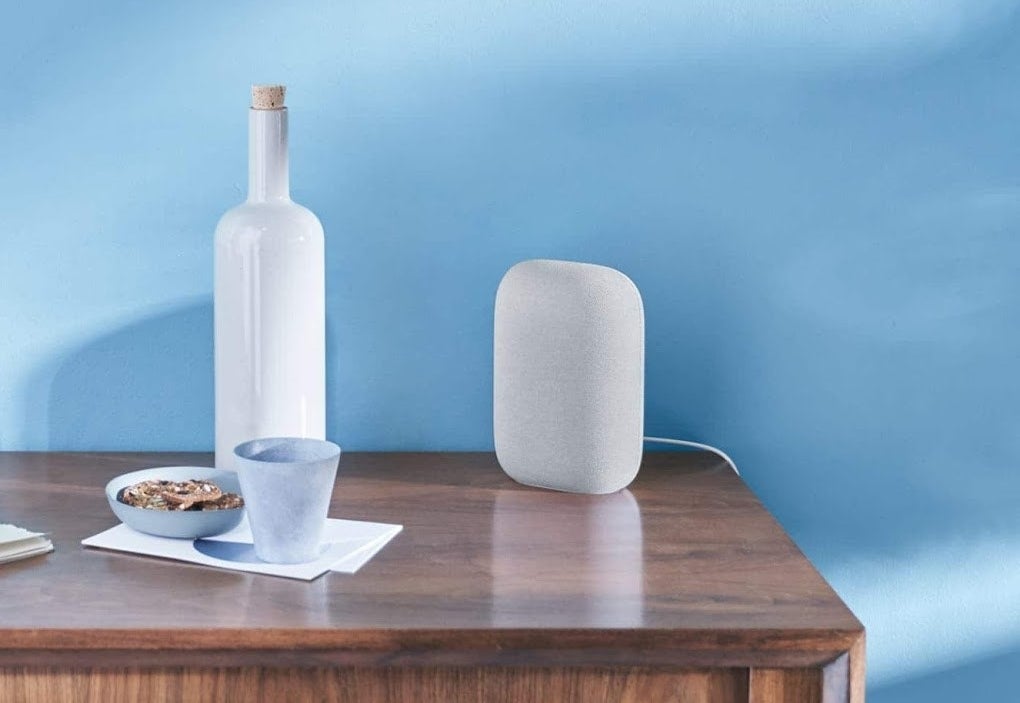 the google nest speaker in blue