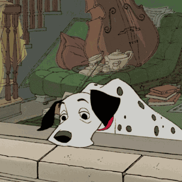 GIF from 101 Dalmatians portraying the dog as deflated and then happy