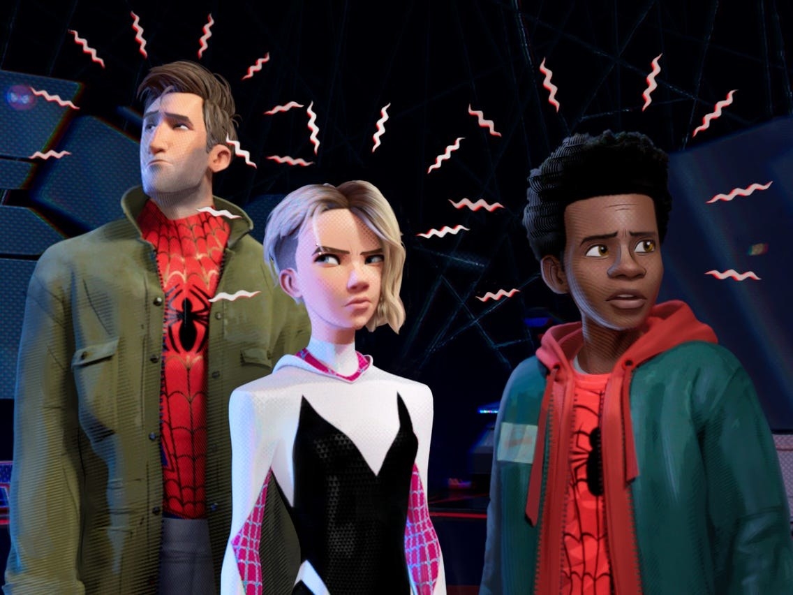 Miles Morales/Spider-Man, Gwen Stacy/Spider-Woman, and Peter B. Parker/Spider-Man