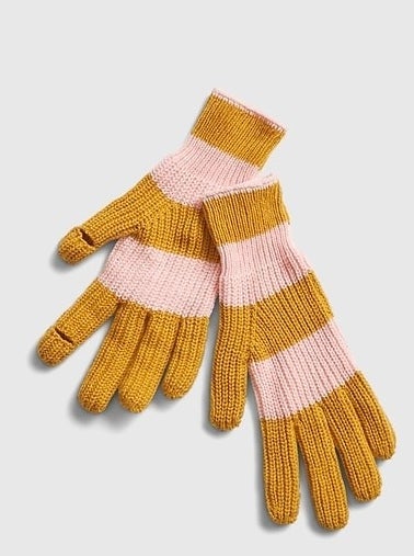 A pair of yellow and pink gloves