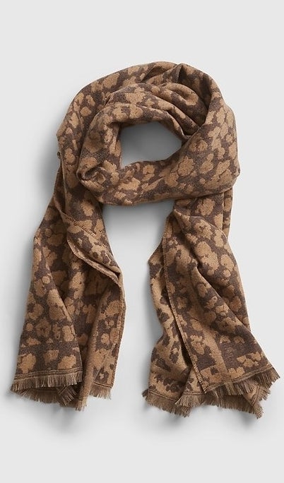 A brown animal print scarf