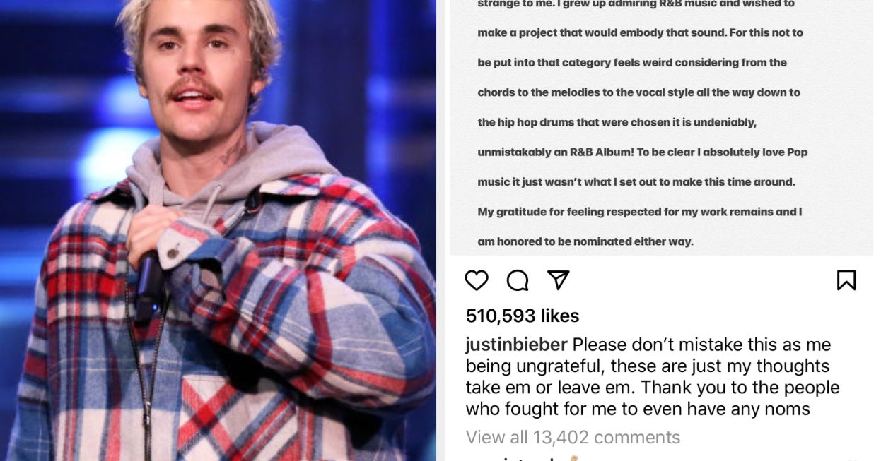Justin Bieber Complained On Instagram That He Was Nominated For Pop Grammys Instead Of R B