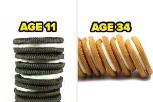 classic and golden oreo with age labels 11 and 34