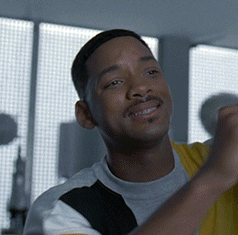 Agent J (Will Smith) says, &quot;Oh, damn,&quot; as he drops his arms before pulling back and leaning forward in shock in Men in Black 3