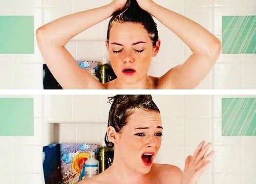 Emma Stone singing while taking a shower