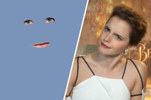 Emma Watson looking confused at a pair of eyes and some lips belonging to an unknown Harry Potter character