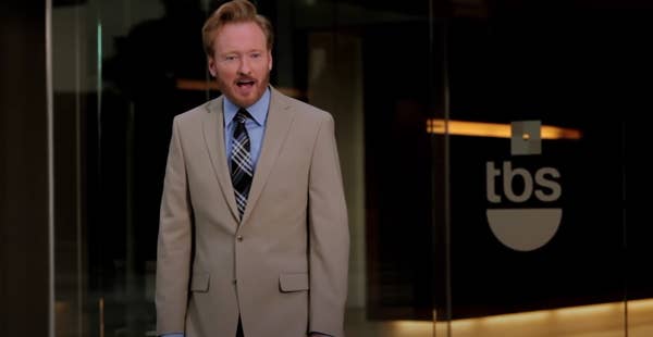 Conan looking surprised while leaving the TBS building