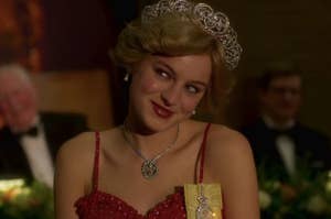 Diana wearing tiara and blushing and smiling