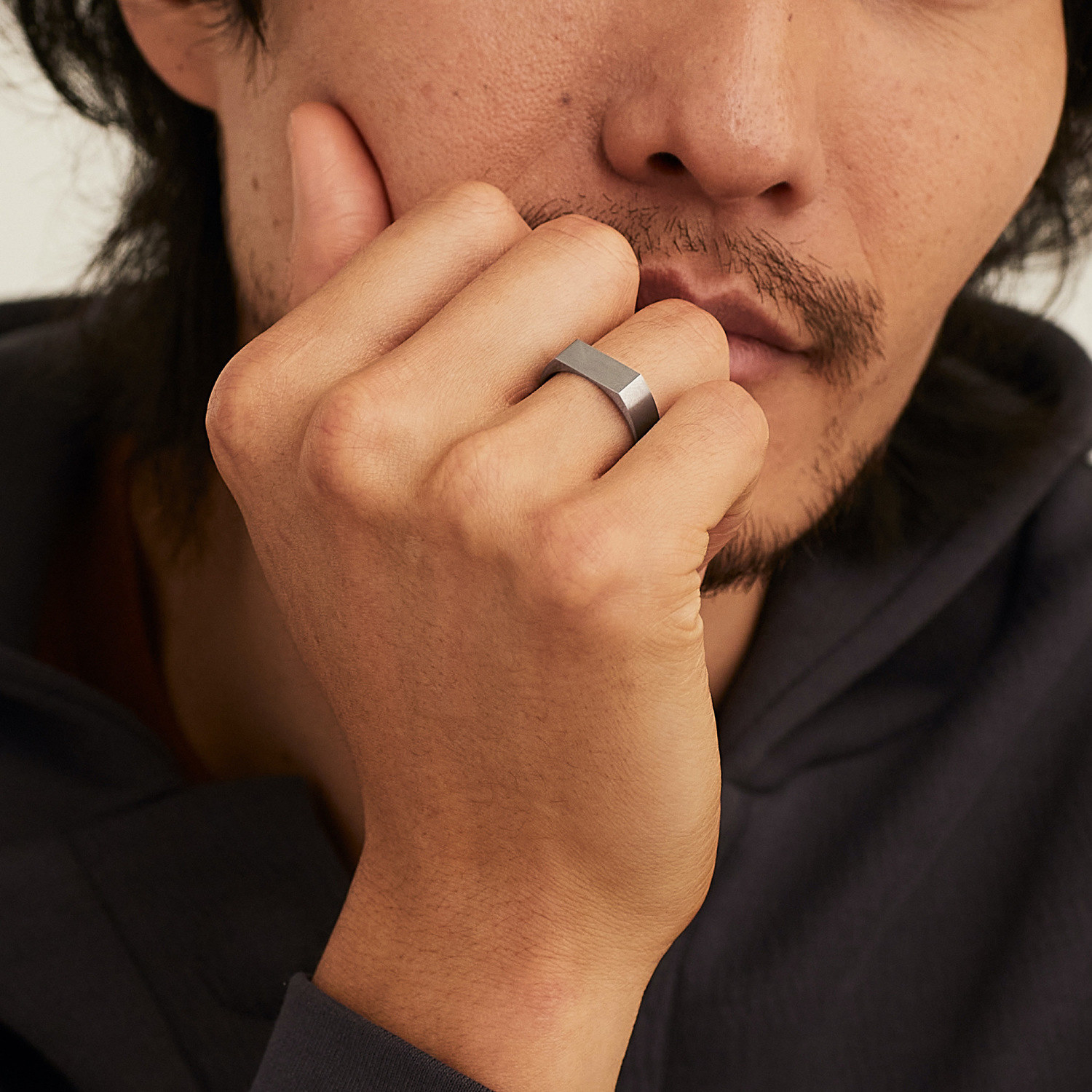 model wearing the silver ring