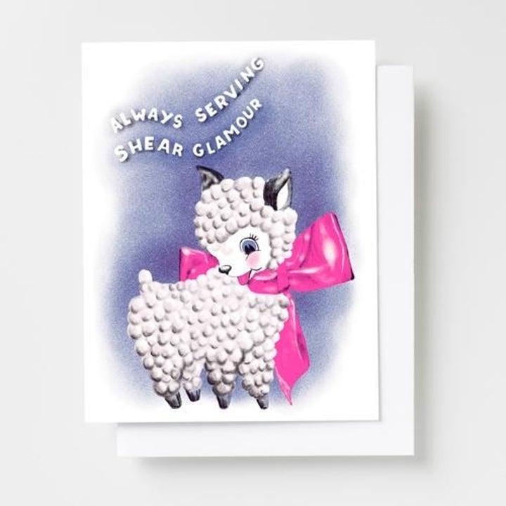 greeting card of lamb with "Always Serving Shear Glamour" written on it