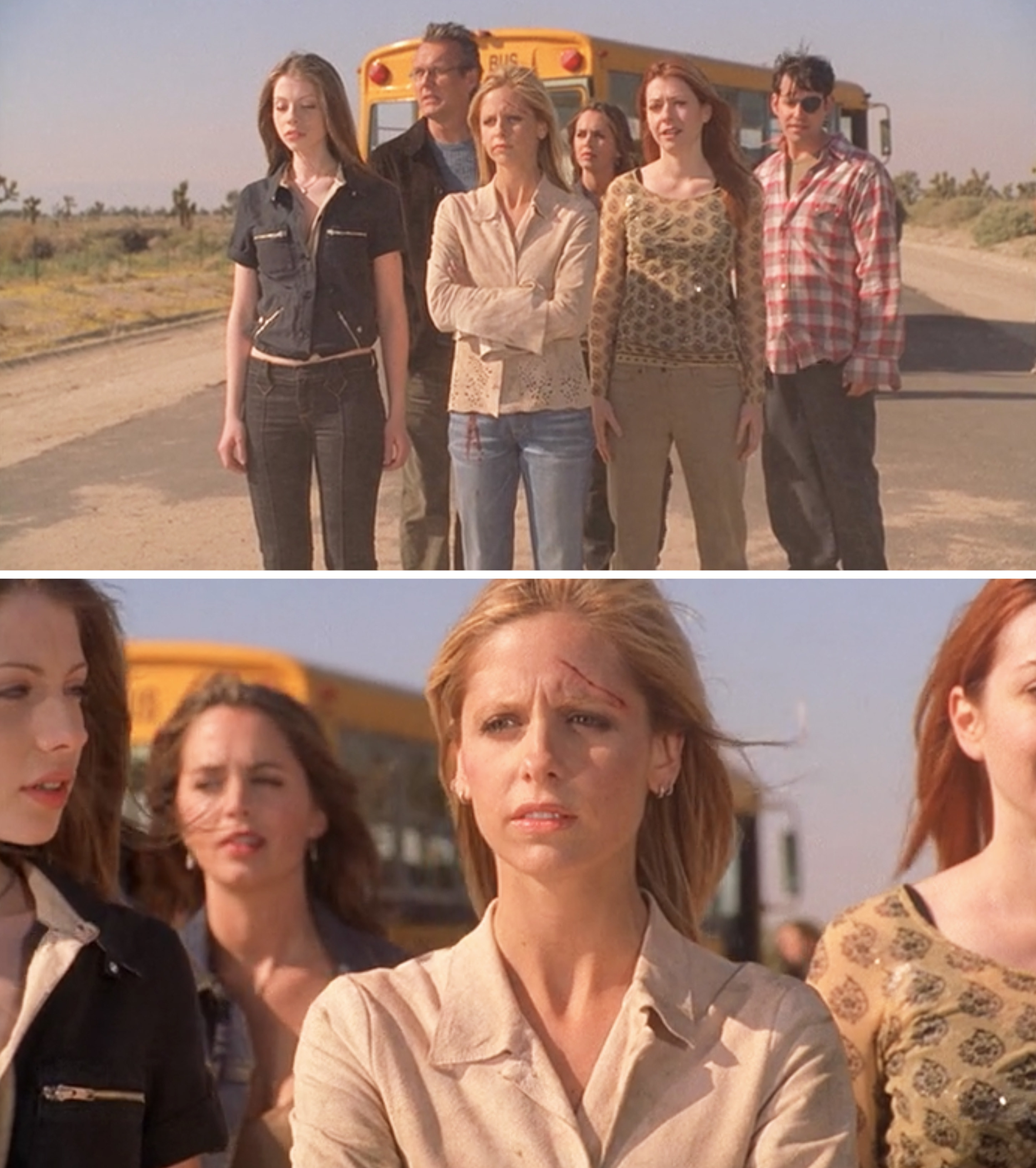Buffy and her friends looking at where Sunnydale used to be during the series finale