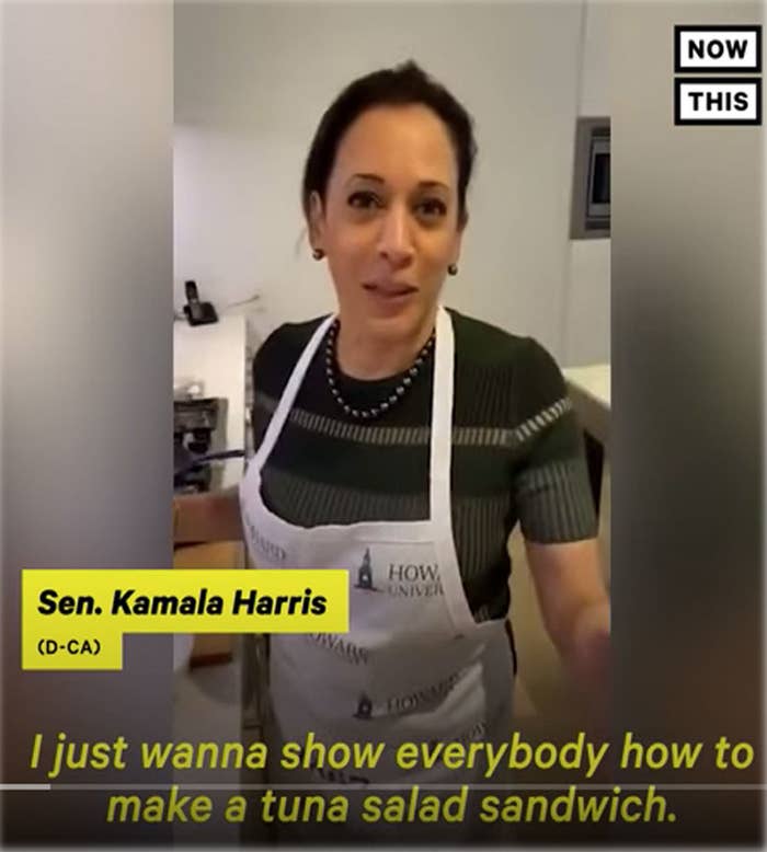 Kamala Harris on Instagram live making a tuna salad sandwich