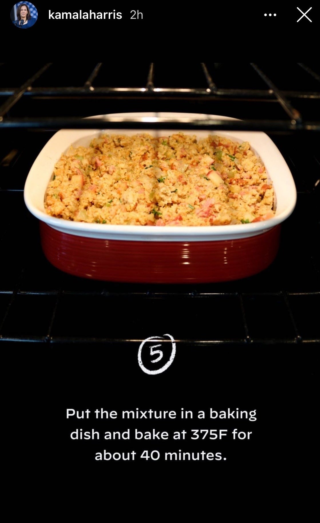 Cornbread in a baking dish cooking in the oven