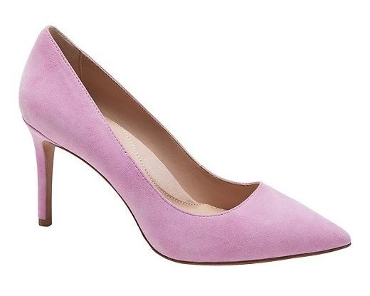 lilac suede pumps with a nude insole