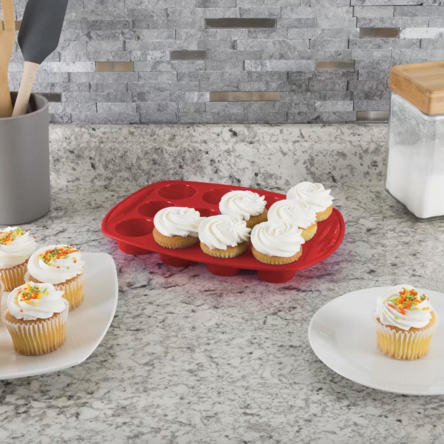 The nonstick bakeware cupcake tray in red