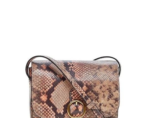mini leather saddle bag in a snakeskin pattern