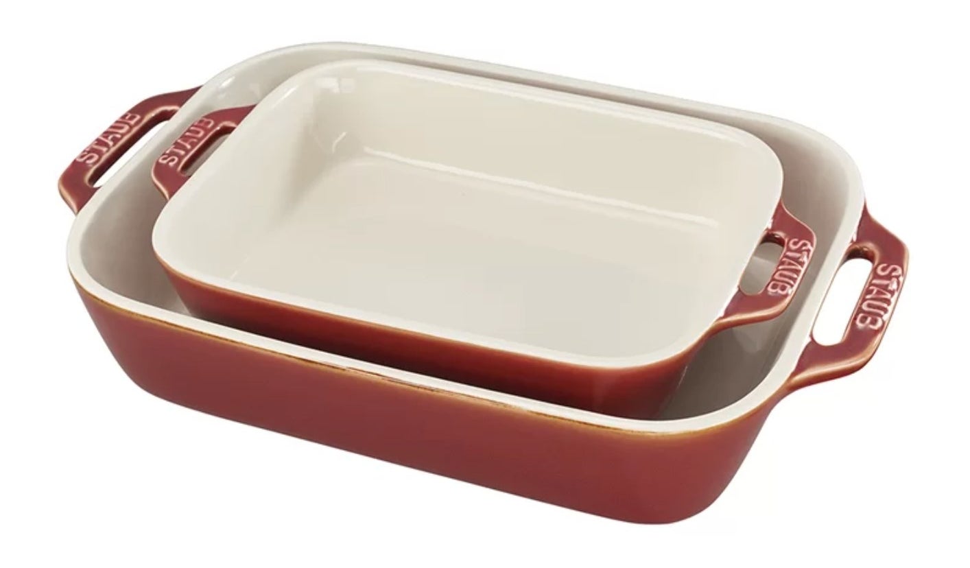 The ceramic two-piece bakeware set in rustic red
