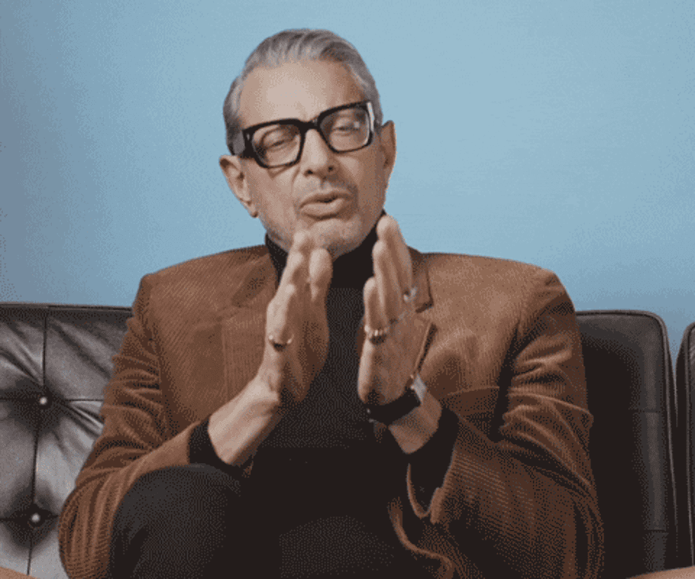 Jeff Goldblum clapping and saying, &quot;Very good&quot;