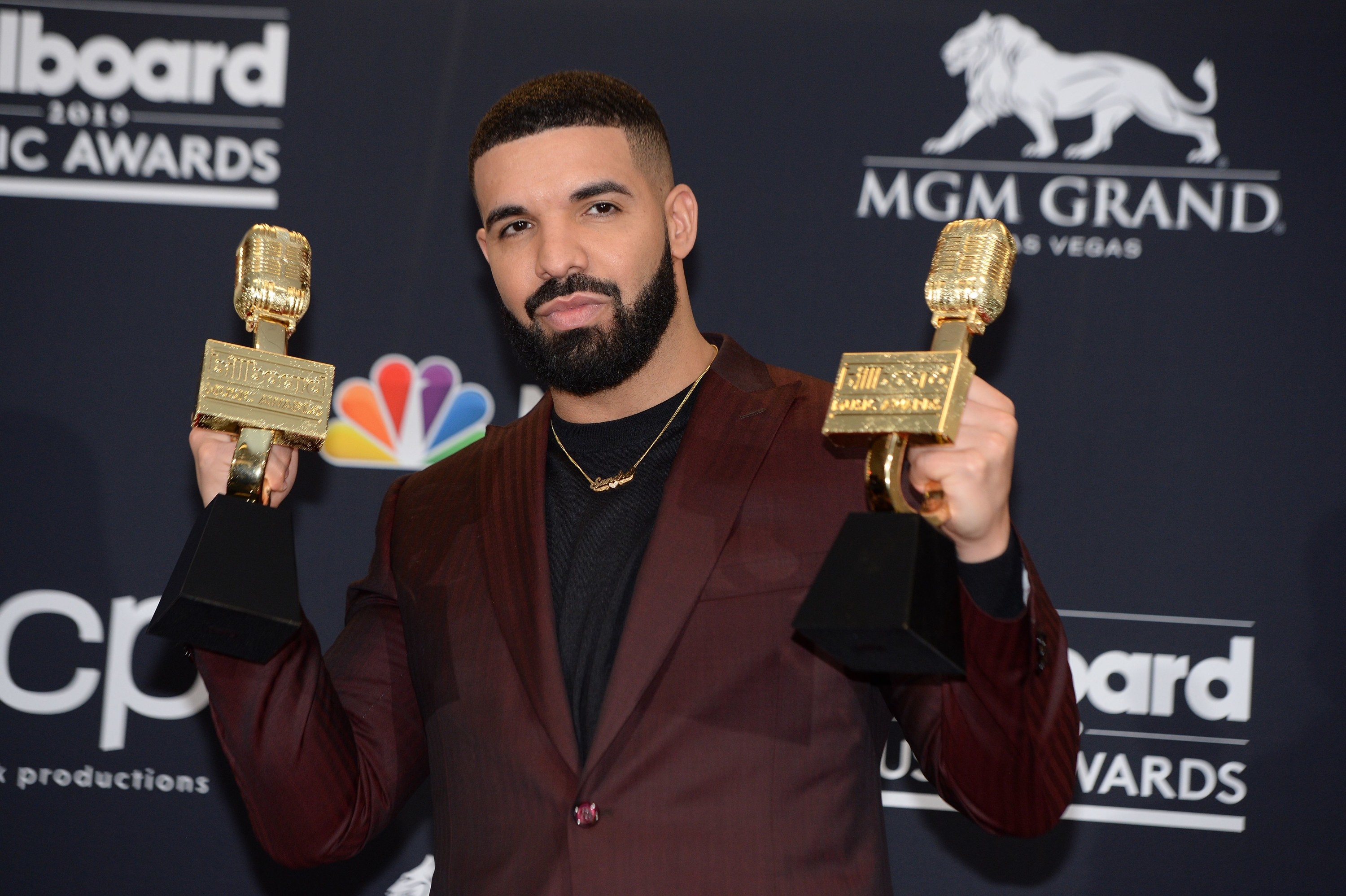 US rapper Drake poses in the press room during the 2019 Billboard Music Awards at the MGM Grand Garden Arena on May 1, 2019, in Las Vegas, Nevada