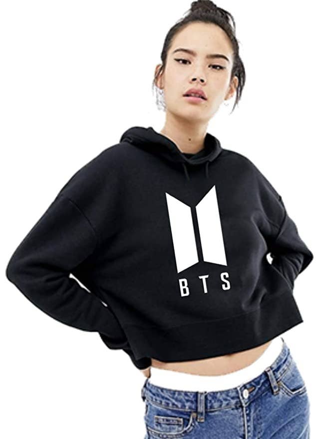 Black crop hoodie with the BTS logo in front.