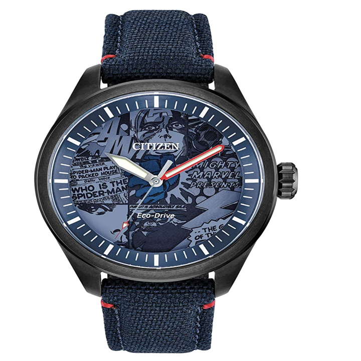 Captain America watch with blue band 